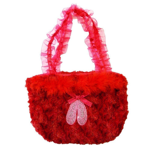 Girls Red Ruffle Straps Faux Ballet Shoes Velvet Purse - SophiasStyle.com